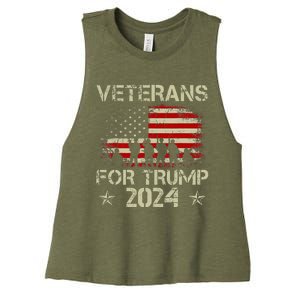 Grandpa Veterans For Trump 2024 American Flag Women's Racerback Cropped Tank