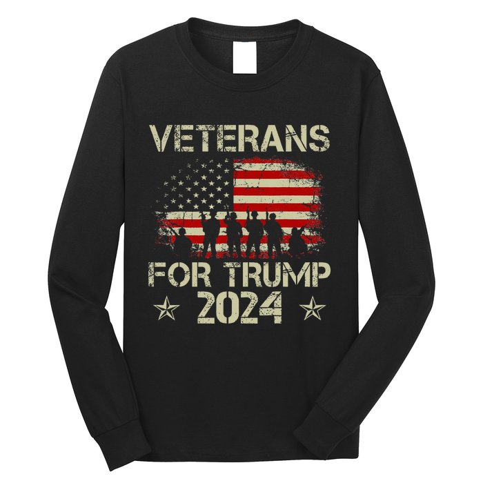 Grandpa Veterans For Trump 2024 American Flag Long Sleeve Shirt