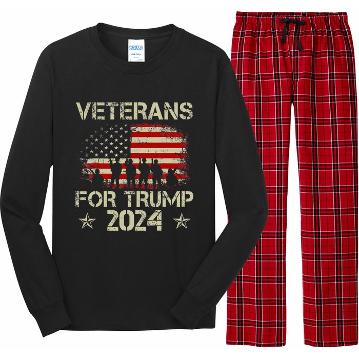 Grandpa Veterans For Trump 2024 American Flag Long Sleeve Pajama Set