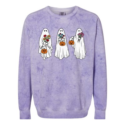 Groovy Vintage Floral Ghost Cute Halloween Spooky Season Colorblast Crewneck Sweatshirt