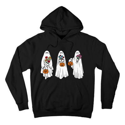 Groovy Vintage Floral Ghost Cute Halloween Spooky Season Tall Hoodie