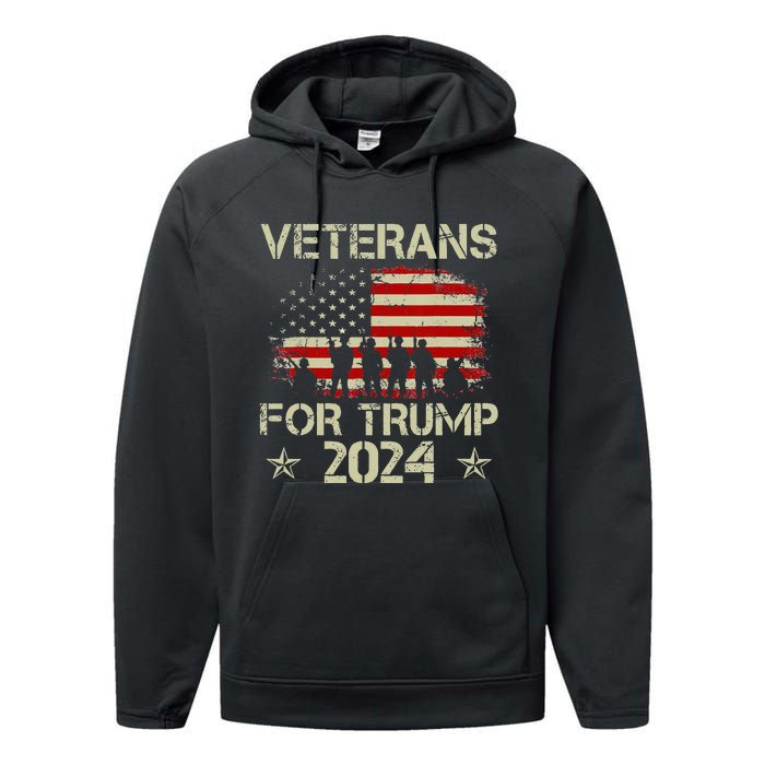 Grandpa Veterans For Trump 2024 American Flag 4th Of July Performance Fleece Hoodie