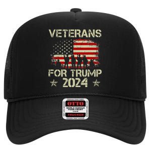 Grandpa Veterans For Trump 2024 American Flag 4th Of July High Crown Mesh Back Trucker Hat