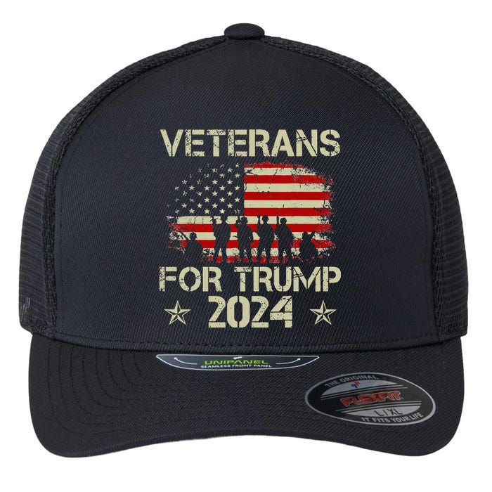 Grandpa Veterans For Trump 2024 American Flag 4th Of July Flexfit Unipanel Trucker Cap