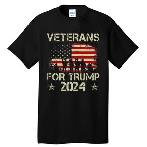 Grandpa Veterans For Trump 2024 American Flag 4th Of July Tall T-Shirt