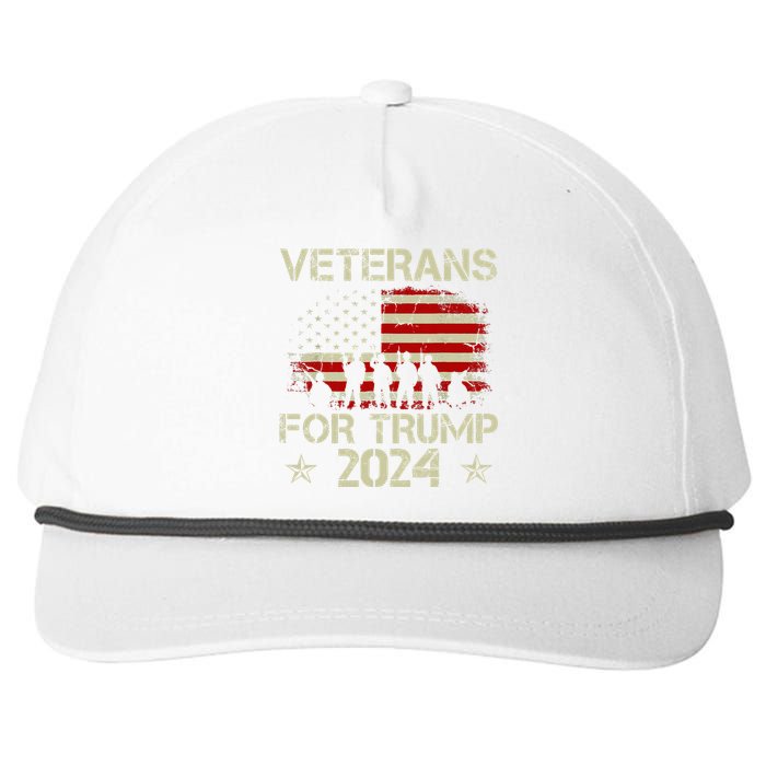 Grandpa Veterans For Trump 2024 American Flag 4th Of July Snapback Five-Panel Rope Hat