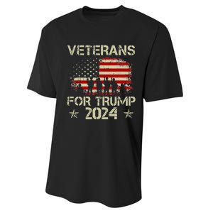 Grandpa Veterans For Trump 2024 American Flag 4th Of July Performance Sprint T-Shirt