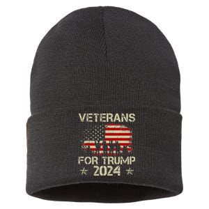 Grandpa Veterans For Trump 2024 American Flag 4th Of July Sustainable Knit Beanie