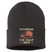 Grandpa Veterans For Trump 2024 American Flag 4th Of July Sustainable Knit Beanie