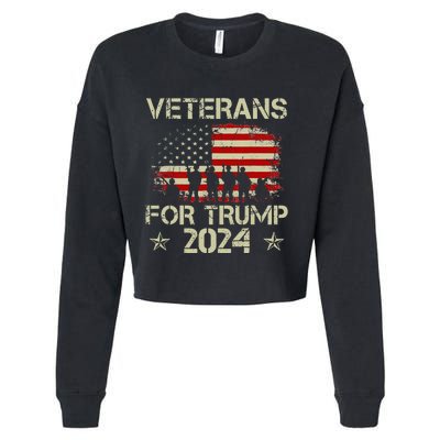 Grandpa Veterans For Trump 2024 American Flag 4th Of July Cropped Pullover Crew