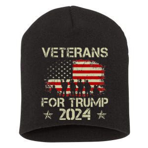 Grandpa Veterans For Trump 2024 American Flag 4th Of July Short Acrylic Beanie