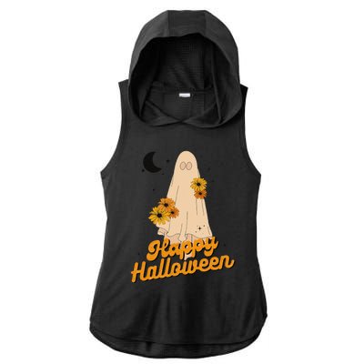 Groovy Vintage Floral Ghost Cute Halloween Spooky SeasonFunny Love Ladies PosiCharge Tri-Blend Wicking Draft Hoodie Tank