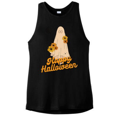 Groovy Vintage Floral Ghost Cute Halloween Spooky SeasonFunny Love Ladies PosiCharge Tri-Blend Wicking Tank