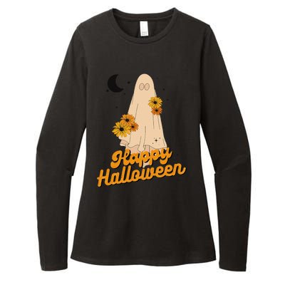 Groovy Vintage Floral Ghost Cute Halloween Spooky SeasonFunny Love Womens CVC Long Sleeve Shirt