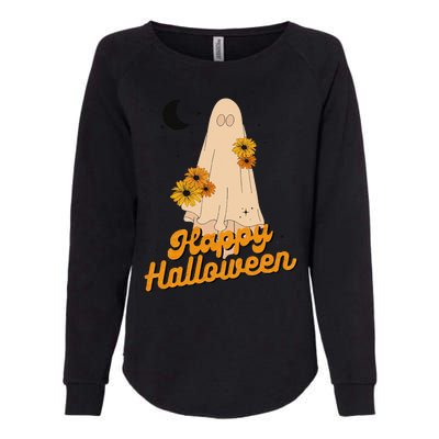 Groovy Vintage Floral Ghost Cute Halloween Spooky SeasonFunny Love Womens California Wash Sweatshirt