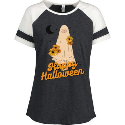 Groovy Vintage Floral Ghost Cute Halloween Spooky SeasonFunny Love Enza Ladies Jersey Colorblock Tee