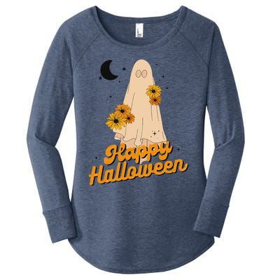 Groovy Vintage Floral Ghost Cute Halloween Spooky SeasonFunny Love Women's Perfect Tri Tunic Long Sleeve Shirt