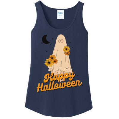 Groovy Vintage Floral Ghost Cute Halloween Spooky SeasonFunny Love Ladies Essential Tank