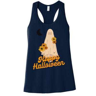 Groovy Vintage Floral Ghost Cute Halloween Spooky SeasonFunny Love Women's Racerback Tank