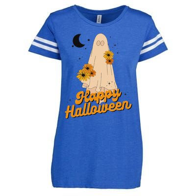 Groovy Vintage Floral Ghost Cute Halloween Spooky SeasonFunny Love Enza Ladies Jersey Football T-Shirt