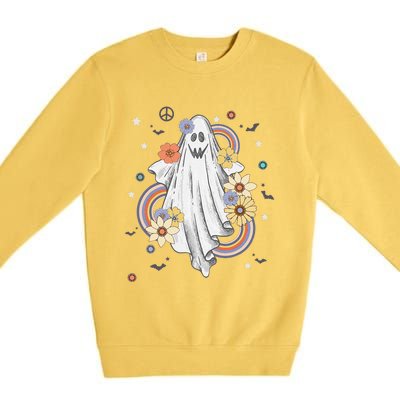 Groovy Vintage Floral Ghost Hippie Halloween Spooky Season Premium Crewneck Sweatshirt