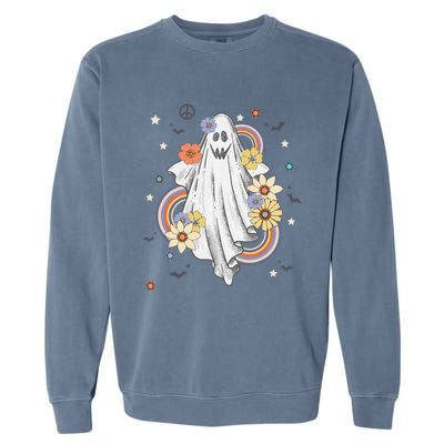 Groovy Vintage Floral Ghost Hippie Halloween Spooky Season Garment-Dyed Sweatshirt