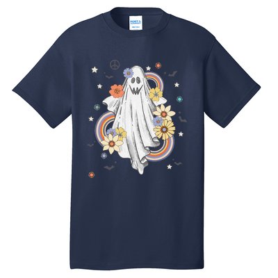 Groovy Vintage Floral Ghost Hippie Halloween Spooky Season Tall T-Shirt