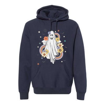 Groovy Vintage Floral Ghost Hippie Halloween Spooky Season Premium Hoodie