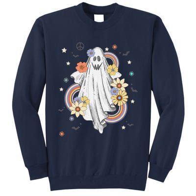 Groovy Vintage Floral Ghost Hippie Halloween Spooky Season Tall Sweatshirt