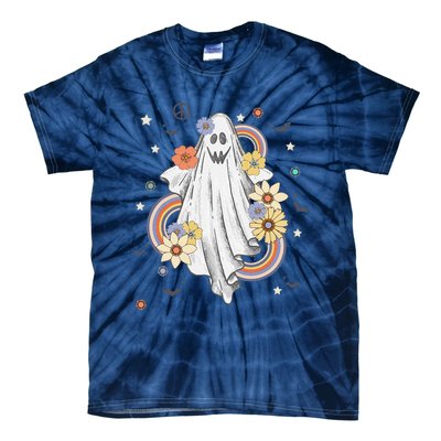 Groovy Vintage Floral Ghost Hippie Halloween Spooky Season Tie-Dye T-Shirt