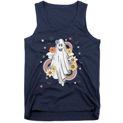 Groovy Vintage Floral Ghost Hippie Halloween Spooky Season Tank Top