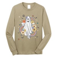 Groovy Vintage Floral Ghost Hippie Halloween Spooky Season Long Sleeve Shirt