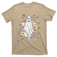 Groovy Vintage Floral Ghost Hippie Halloween Spooky Season T-Shirt