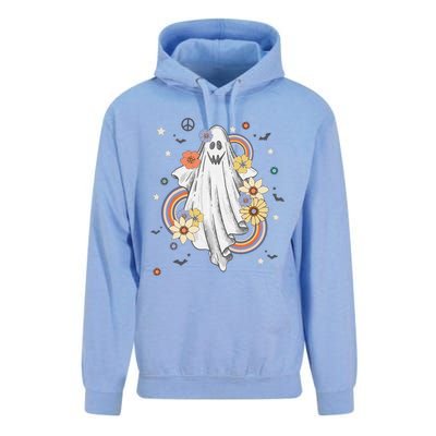 Groovy Vintage Floral Ghost Hippie Halloween Spooky Season Unisex Surf Hoodie