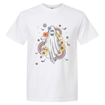 Groovy Vintage Floral Ghost Hippie Halloween Spooky Season Garment-Dyed Heavyweight T-Shirt