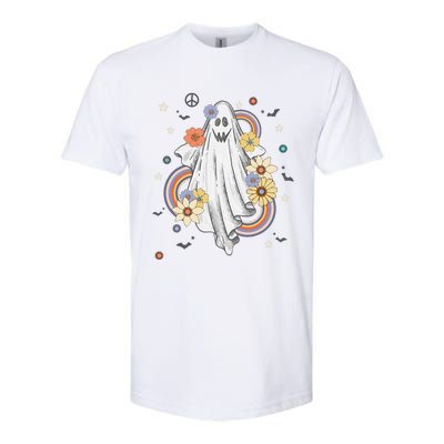 Groovy Vintage Floral Ghost Hippie Halloween Spooky Season Softstyle CVC T-Shirt