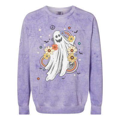 Groovy Vintage Floral Ghost Hippie Spooky Halloween Colorblast Crewneck Sweatshirt