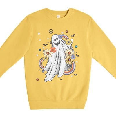 Groovy Vintage Floral Ghost Hippie Spooky Halloween Premium Crewneck Sweatshirt