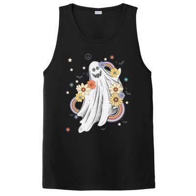 Groovy Vintage Floral Ghost Hippie Spooky Halloween PosiCharge Competitor Tank