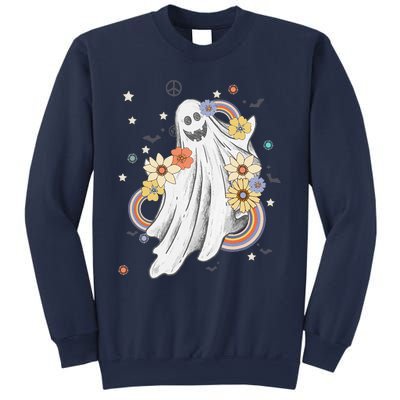 Groovy Vintage Floral Ghost Hippie Spooky Halloween Sweatshirt