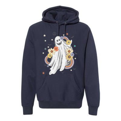 Groovy Vintage Floral Ghost Hippie Spooky Halloween Premium Hoodie