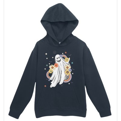 Groovy Vintage Floral Ghost Hippie Spooky Halloween Urban Pullover Hoodie