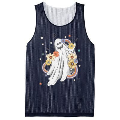 Groovy Vintage Floral Ghost Hippie Spooky Halloween Mesh Reversible Basketball Jersey Tank