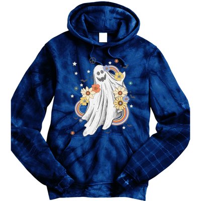 Groovy Vintage Floral Ghost Hippie Spooky Halloween Tie Dye Hoodie