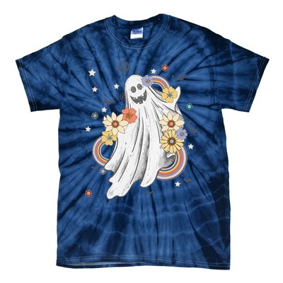 Groovy Vintage Floral Ghost Hippie Spooky Halloween Tie-Dye T-Shirt