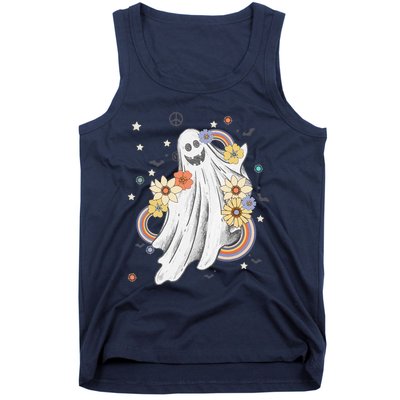 Groovy Vintage Floral Ghost Hippie Spooky Halloween Tank Top