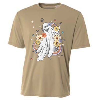 Groovy Vintage Floral Ghost Hippie Spooky Halloween Cooling Performance Crew T-Shirt