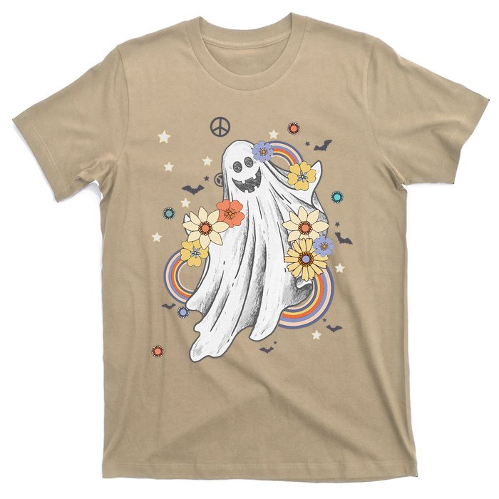 Groovy Vintage Floral Ghost Hippie Spooky Halloween T-Shirt