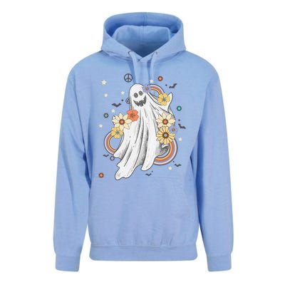 Groovy Vintage Floral Ghost Hippie Spooky Halloween Unisex Surf Hoodie