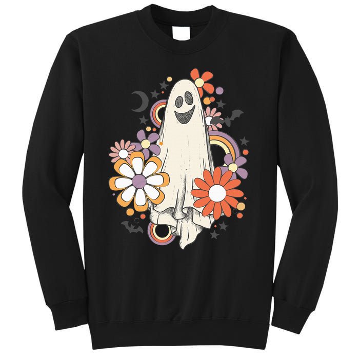 Groovy Vintage Floral Ghost Cute Halloween Spooky Season Sweatshirt